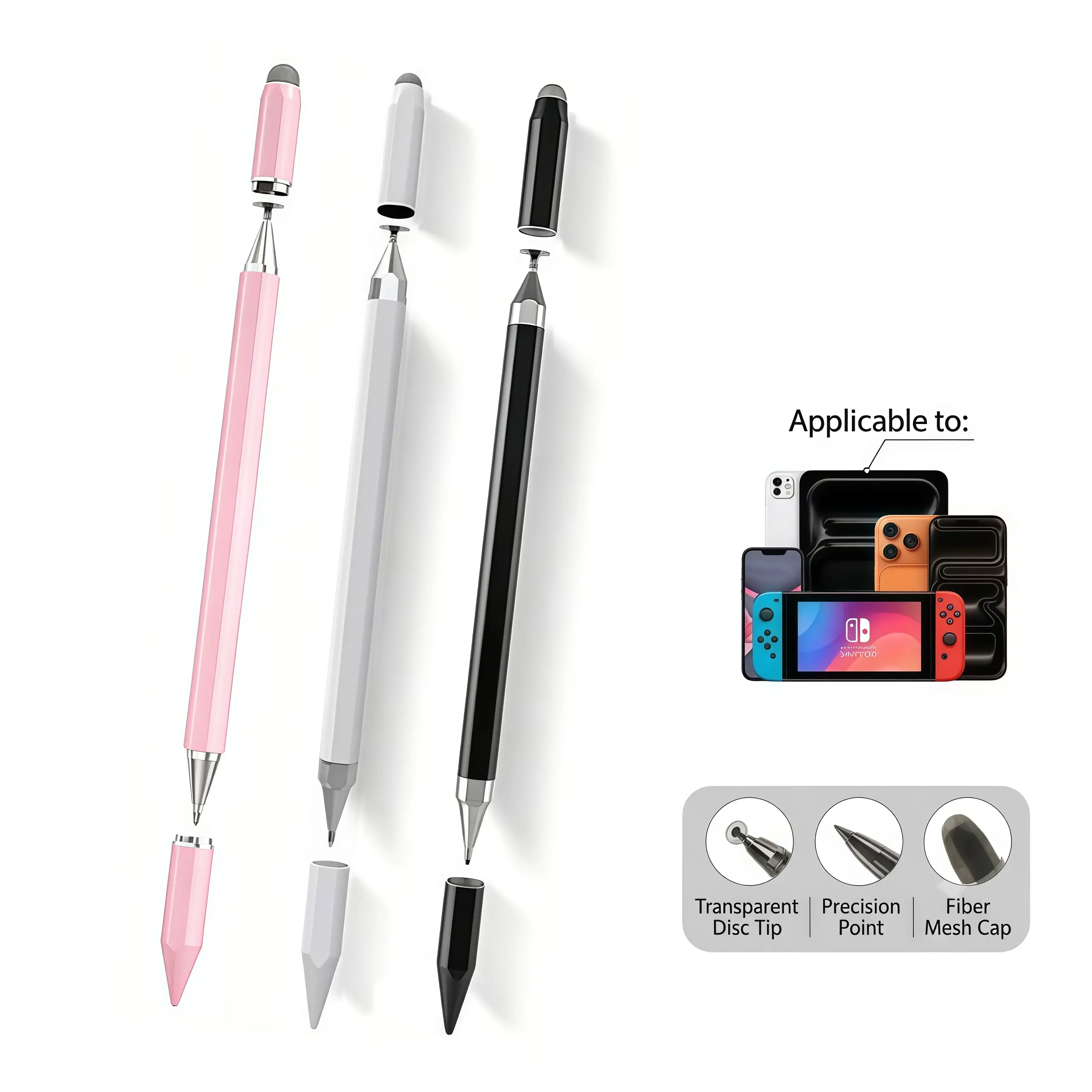 Universal Stylus Pen for Touch Screens, High Precision Stylus Pen for Writing Drawing Note Taking, No Bluetooth Needed 3 in 1 Capacitive Disc Tip Touchscreen Pen, School Season Accessories Perfect Gift