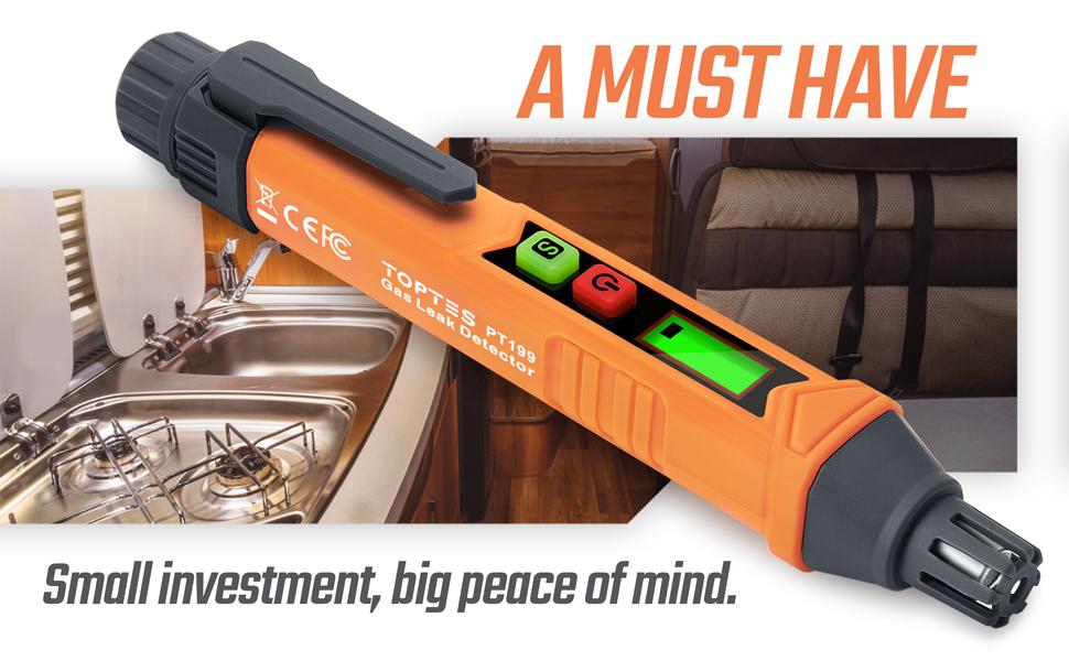 TopTes PT199 Leak Detector - Portable Natural Combustible Gas Leak Source Detection Tool for Home Improvement with Audible & Visual Alarm Device Sniffer Lpg Methane Safety Diy Tools （Battery x2）