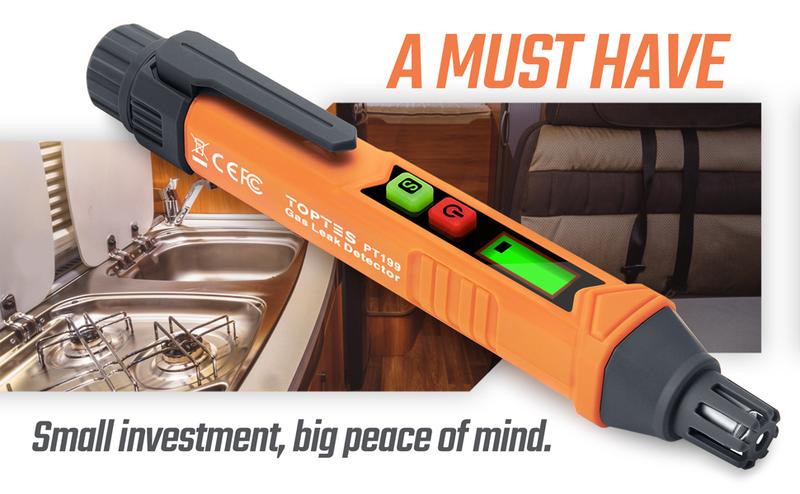 TopTes PT199 Leak Detector - Portable Natural Combustible Gas Leak Source Detection Tool for Home Improvement with Audible & Visual Alarm Device Sniffer Lpg Methane Safety Diy Tools （Battery x2）