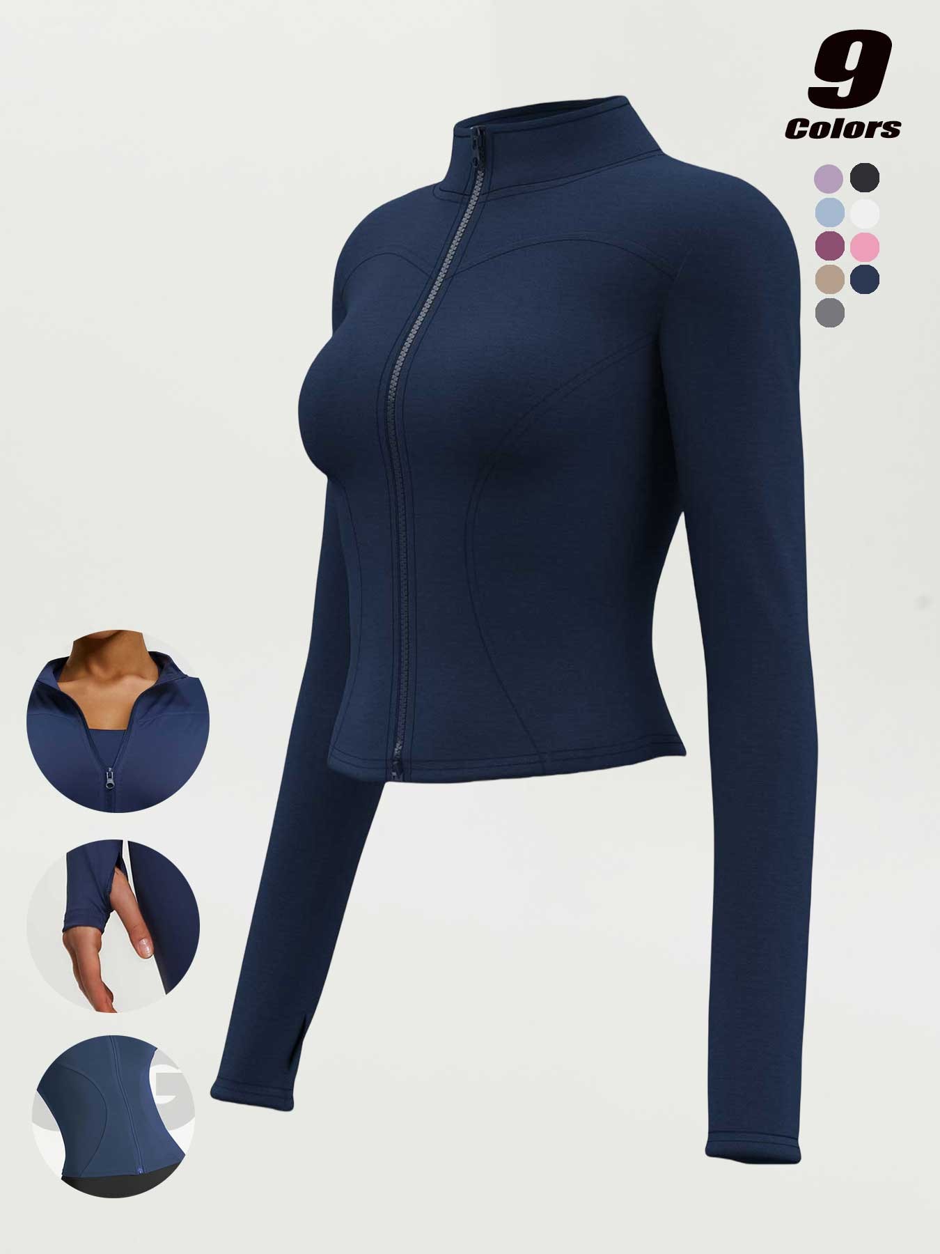 Women's High Elastic Stand Collar Thumbhole Fitted Gym Top, Breathable Thinning Yoga Jacket, Sports Jacket for All Seasons, Long Sleeve Fitness Wear S-Xxxl