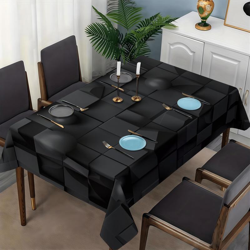 Christmas - Style Black Tablecloth, Rectangular Shape, Polyester Material, Multiple Specifications Available, Multi - Color, Easy to Clean, Suitable for Daily Use, Festive & Memorial Occasions, Ideal for Dining Areas with Festive Decor