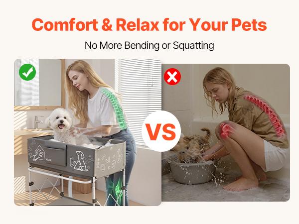 VEVOR Dog Bathtub, Elevated Dog Bath Tub, Collapsible Pet Bathing Grooming Wash Station, Portable Foldable Space-saving, with Built-In Drain Hose for Small and Medium Pet Cat Indoor Outdoor, Gray