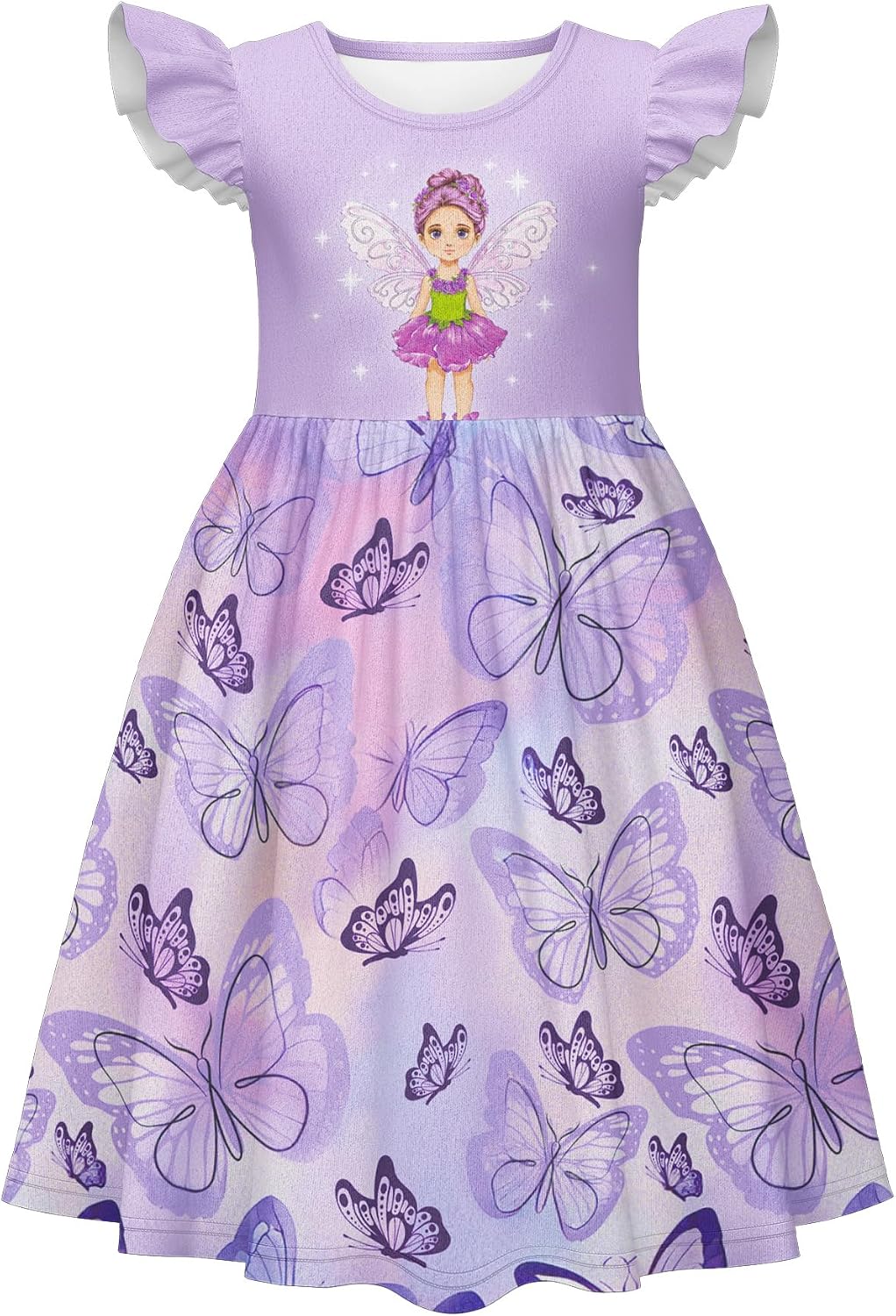 Girls Nightgown Pajama Dress, Toddler Princess Sleepwear with Flutter Sleeves, Soft Breathable Nightgown for Kids, Gentle Stretch