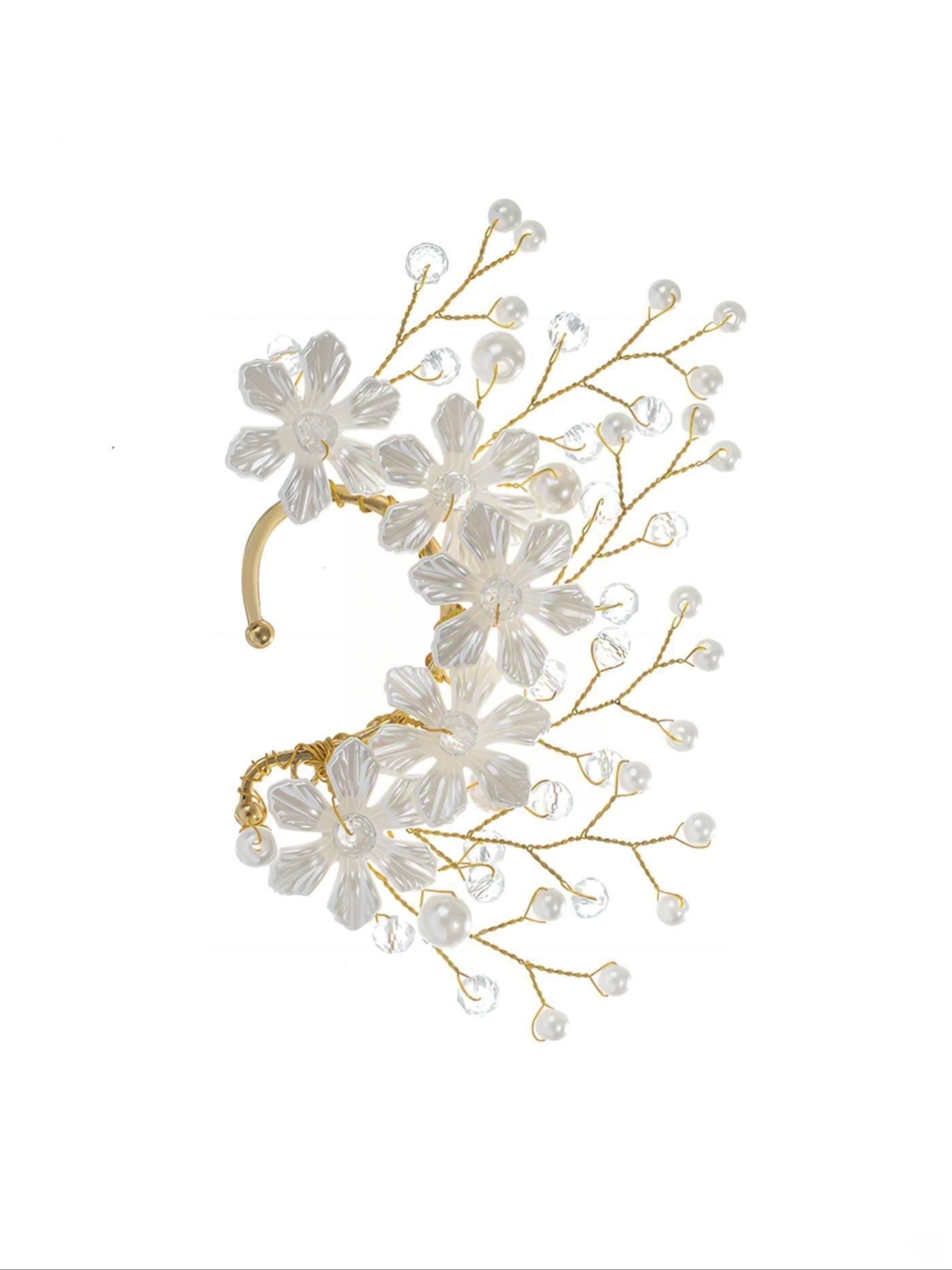 Elegant Flower Pearl Crystal Ear Clips, Handmade No-Piercing Earrings, Bridal Wedding Hair Accessories, Party Gifts