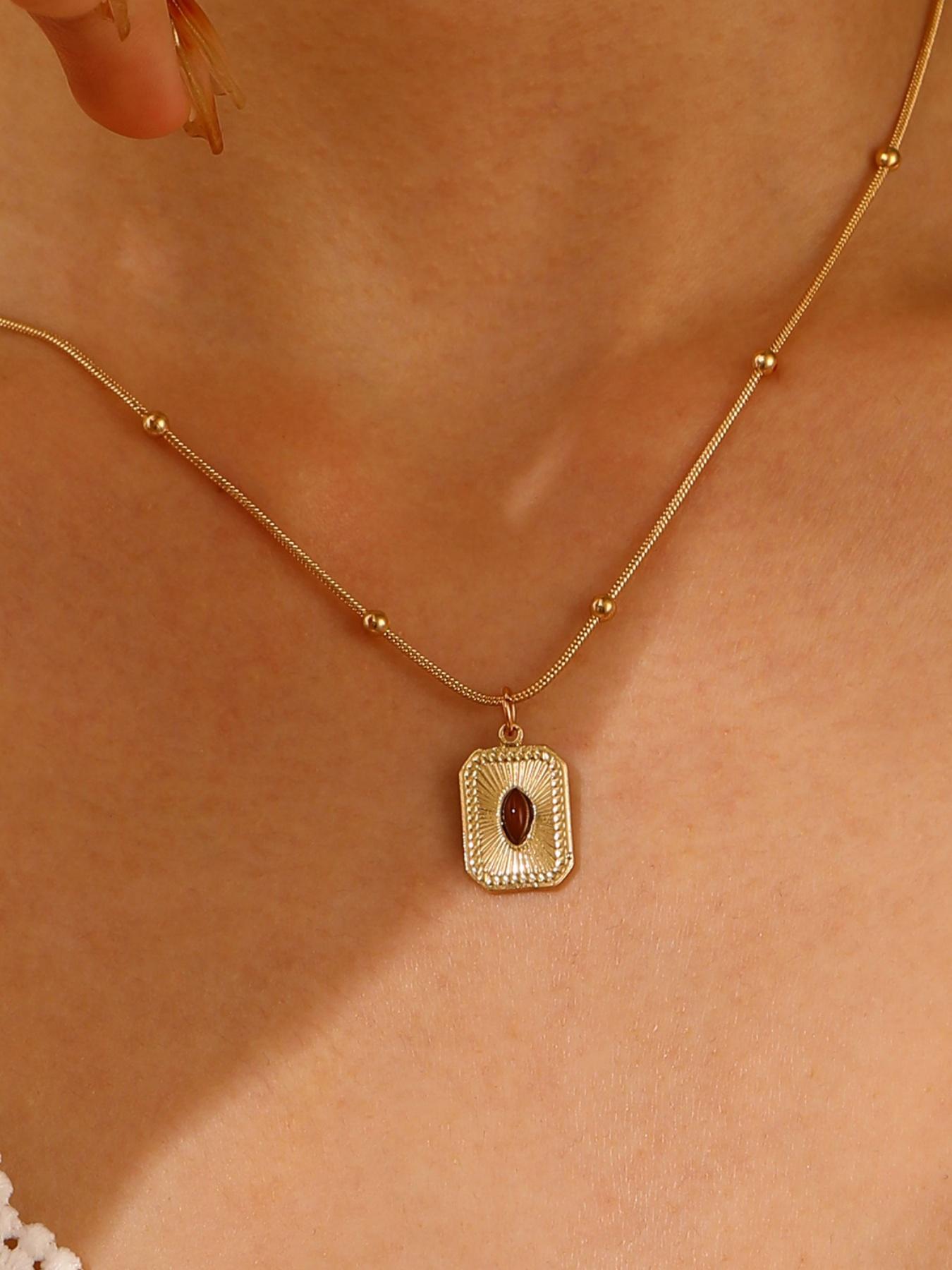 Meleard Tiger Eye Stone Necklace, High-End Unique Shirt Accessory Vintage Pendant Necklace, Suitable for Daily Wear