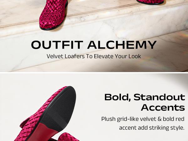 【BRUNO MARC Anniversary】 Men's Velvet Classic Slip-Ons & Flat Shoes - Fabric Loafers with Party-Perfect Fit, Instant Event Look, Burgundy Old Money Footwear for Weddings, Back to School