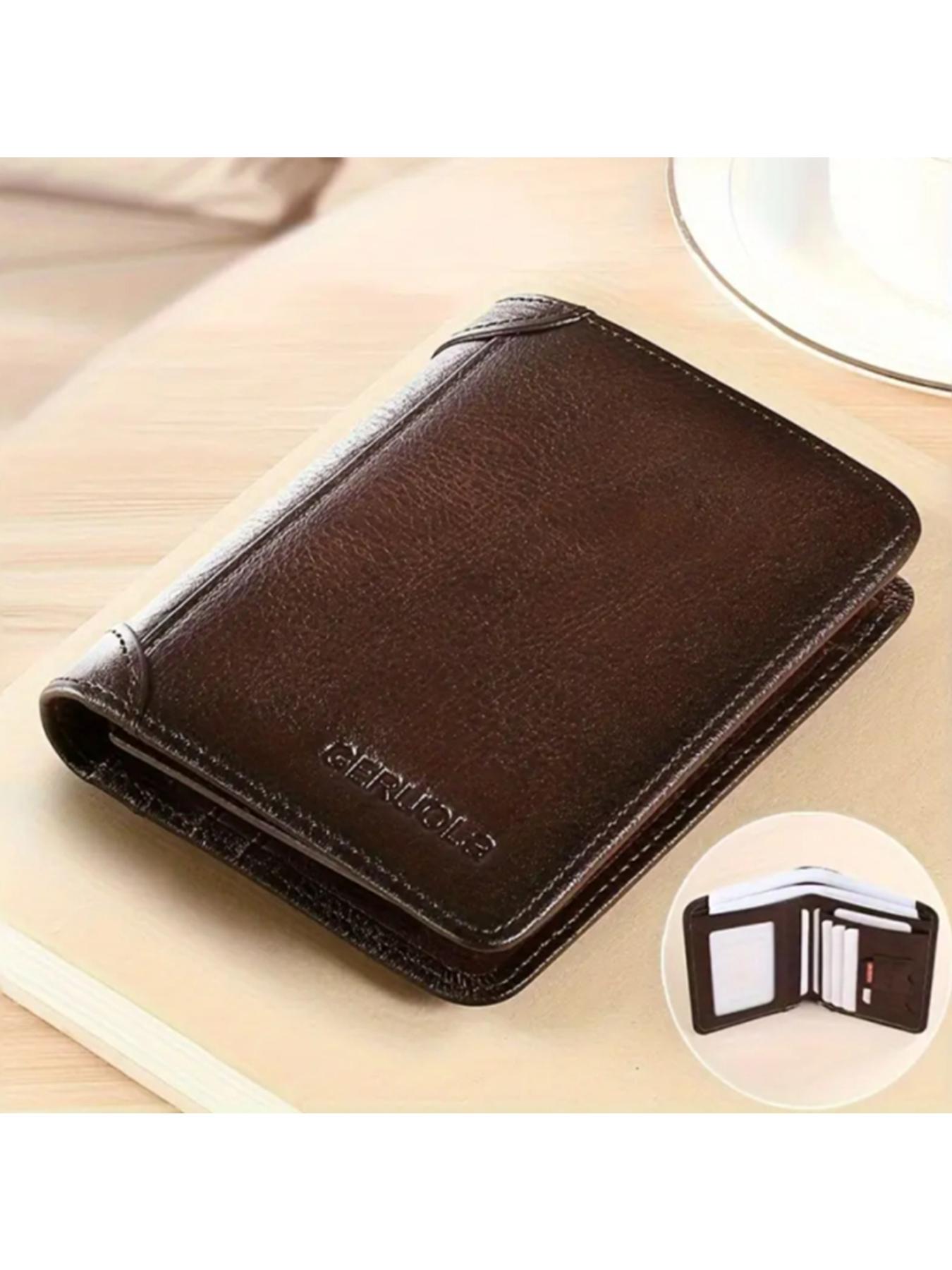 Men's Genuine Leather Business Style Bifold Leather Wallet Business Minimalist Wallet RFID Blocking Ultra-Thin Top Layer Cowhide Short Multifunctional ID Credit Card Holder Christmas Gift Business Wallets