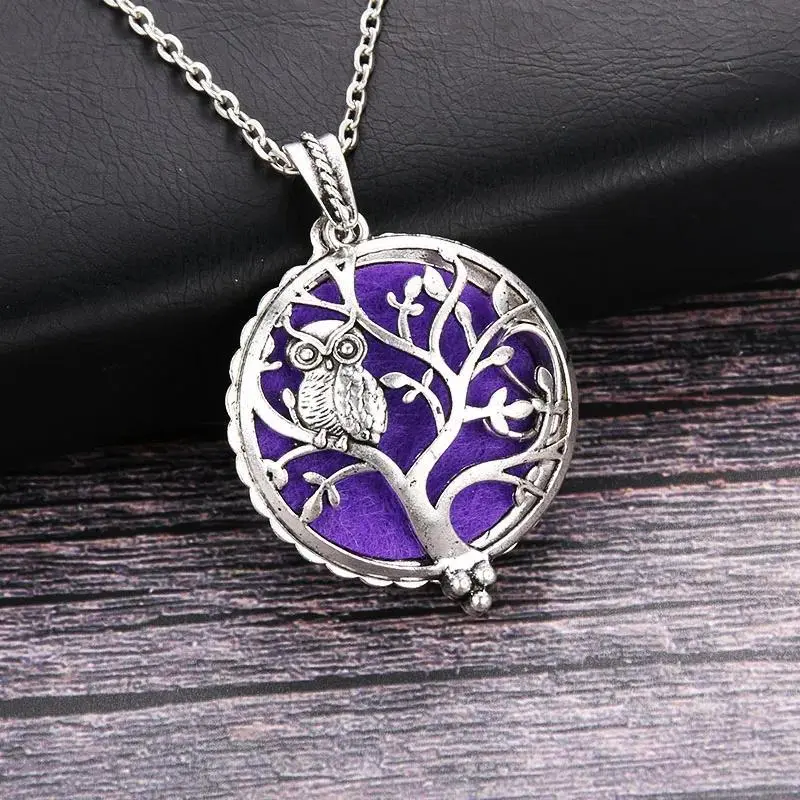 1pc Owl Tree Vintage Aromatherapy Perfume Essential Oils Diffuser Necklace Locket Necklace Pendant Dream Catcher Necklace 8540