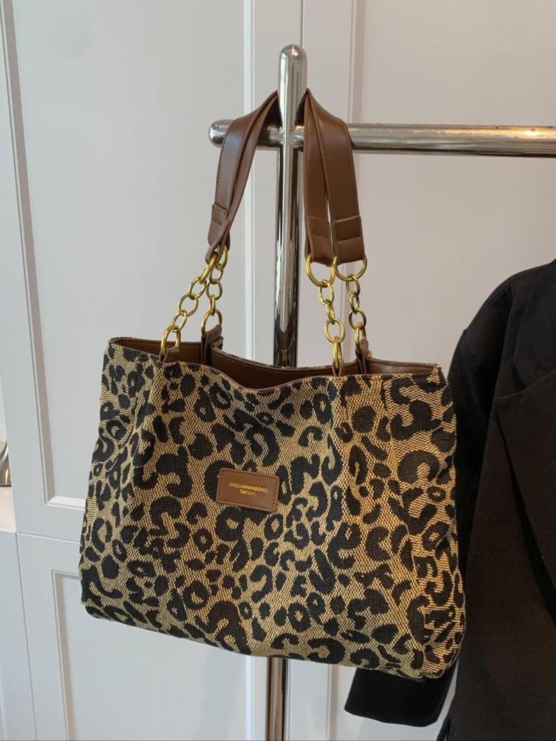 Women's Random Leopard Print Casual Shoulder Bag, Style Large Capacity Tote Bag for Work & Daily Used, Personalized Trendy All-match Underarm Bag