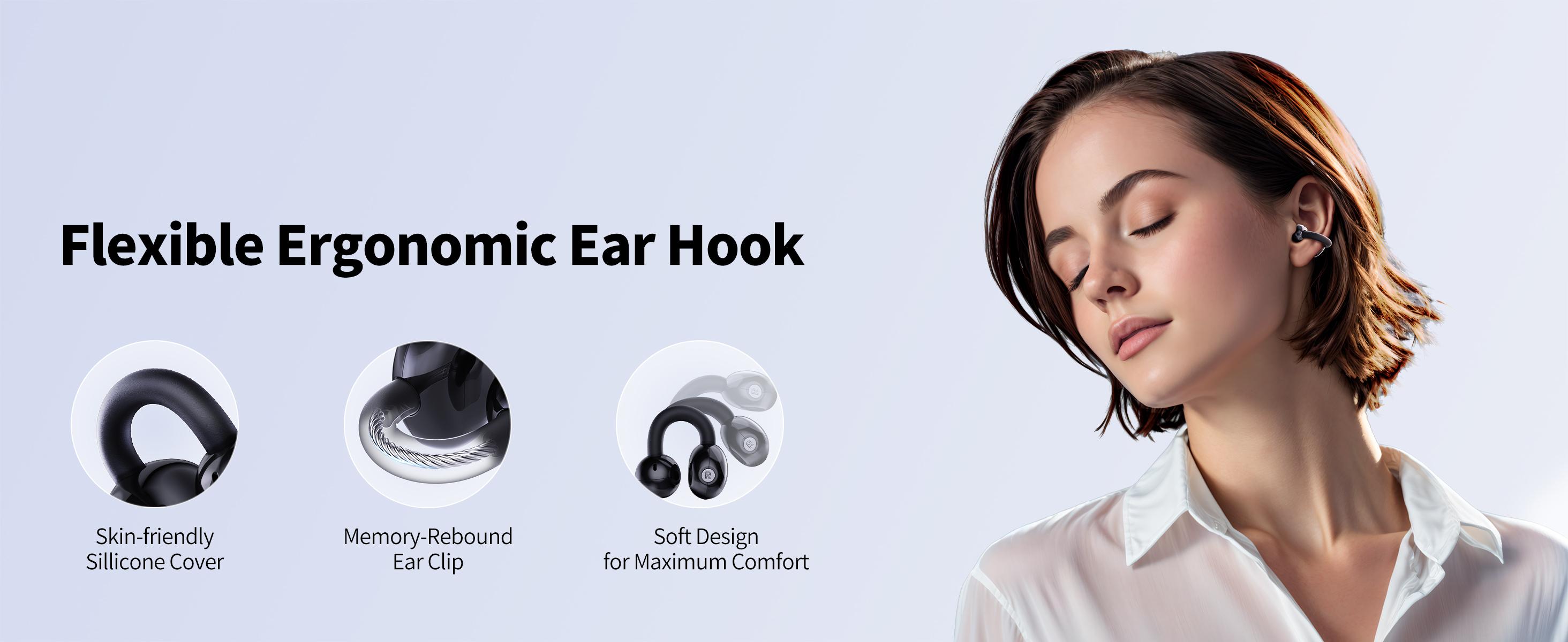 iWALK Open-Ear Clip Headphones Wireless Bluetooth HiFi Stereo Sound 16.2mm Graphene Diaphragm 30H Playtime LED Display Lightweight for Running Fitness Workout Yoga Audio Charging Digital