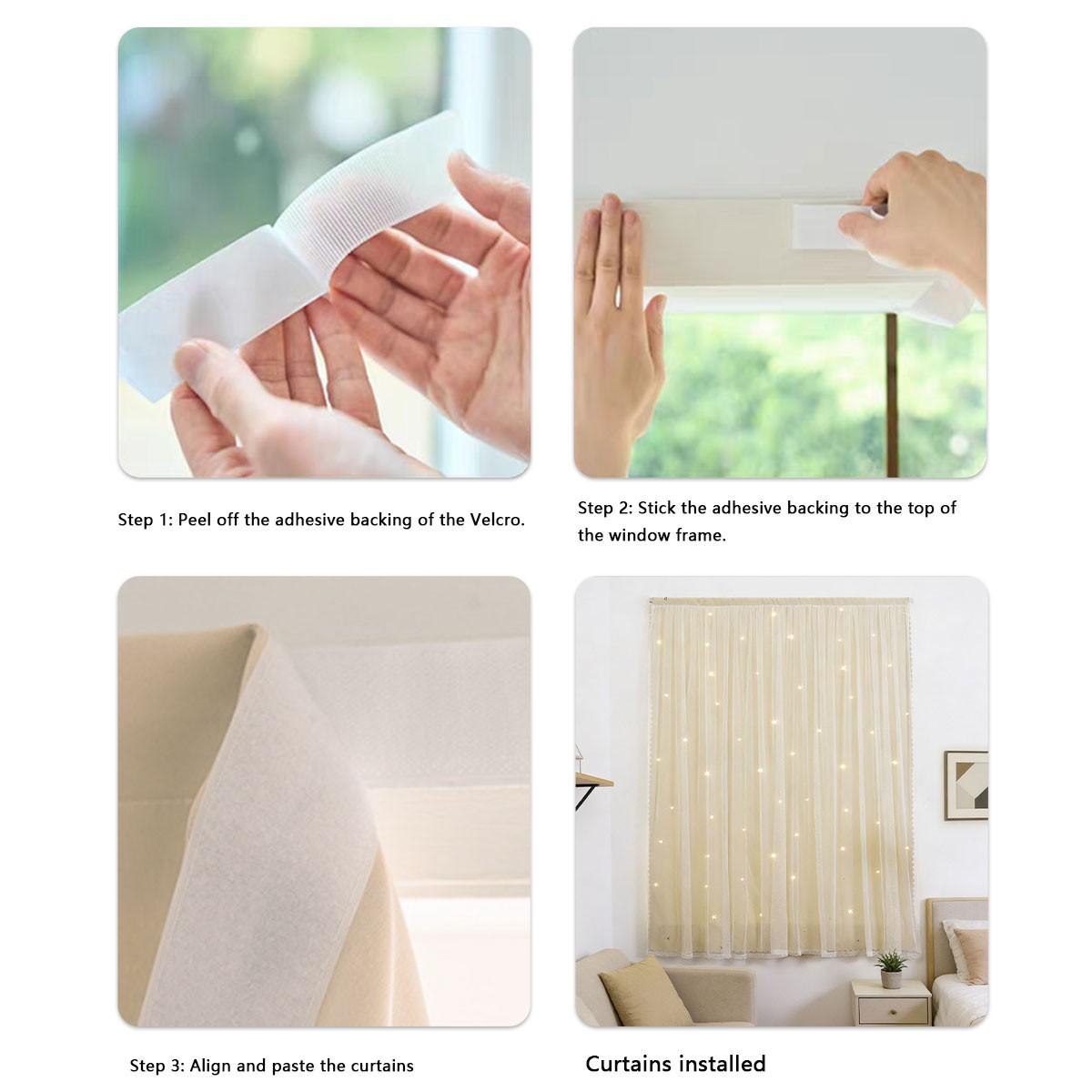 Starry Two-Layer Curtains, No-Drill Bedroom Girl Style Light Blocking Drapes, Balcony Window Windproof Sheer Curtain with Magic Tape