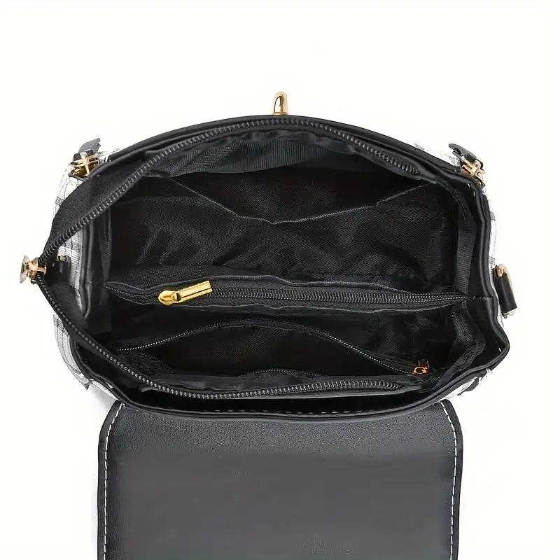 Plaid Pattern Handbag, Women's Buckle Decor Flap Purse, Fashion PU Leather Crossbody Bag Gift Elegant Accessory Style