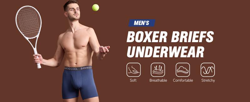 BAMBOO COOL Men's Underwear Boxer Briefs 7-Pack Beige Elastic Waistband 3D U-Pouch No Ride-Up Four-Way Stretch for Big & Tall Men Fathersdaygift Menswear