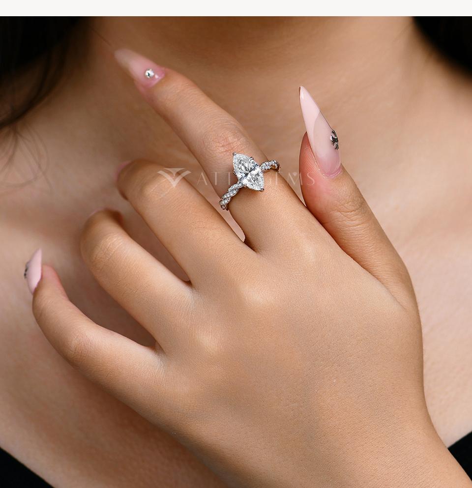 Gorgeous 3CT Marquise Shape  D Color VVS1 Synthetic Moissanite Ring  for Women 925 Sterling Silver Anniversary Party Gift R196 SpringStatements