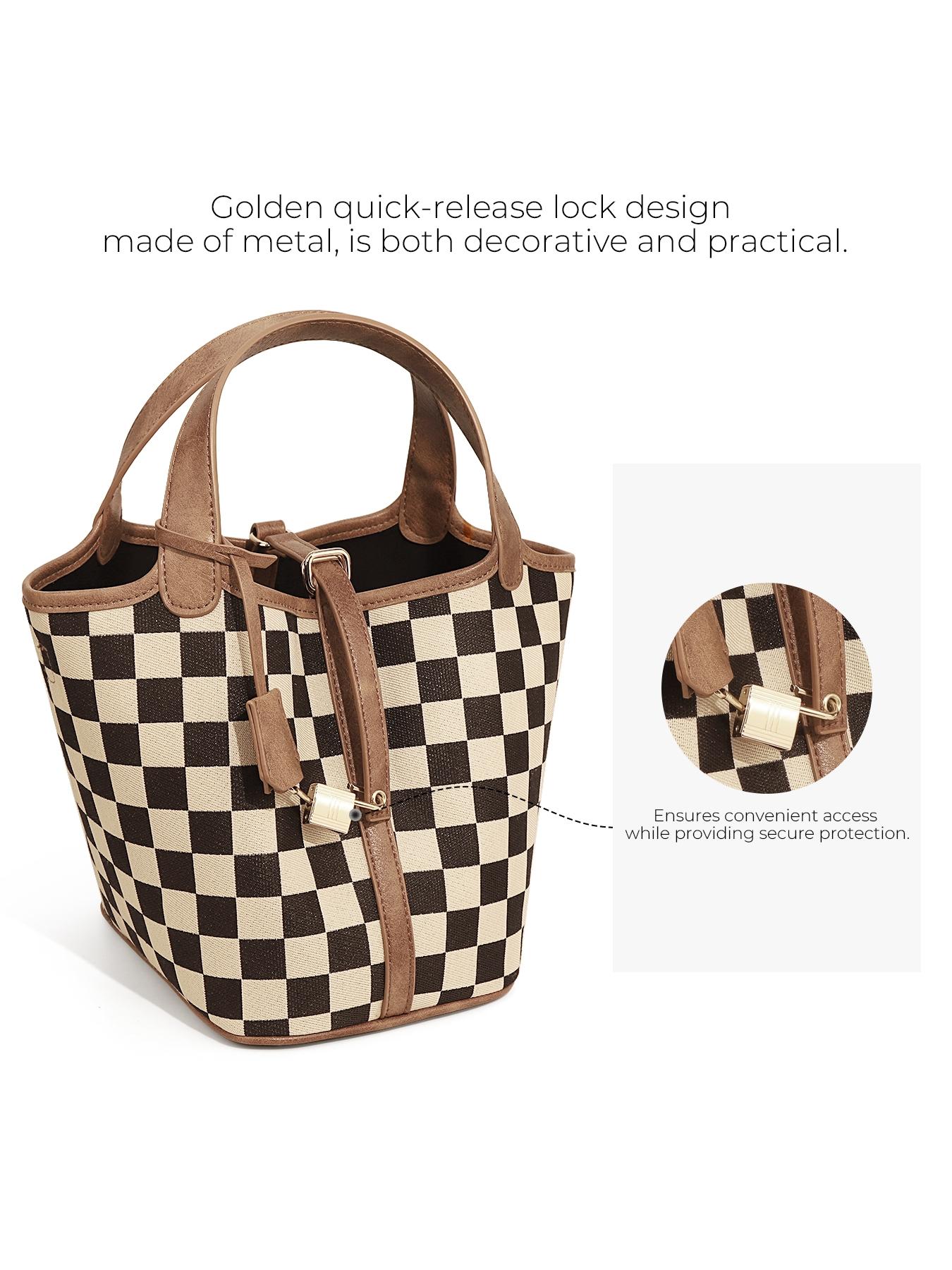 Women's Plaid Checkered Crossbody Bag, Polyester Bucket Bag for Women, Fashionable Bucket Bag, Vegetable Basket Shape Satchel with Top Handle Bags, Multi-Functional, Lightweight Adjustable Purse Handbags, Holidays Gift, Suitable For Work