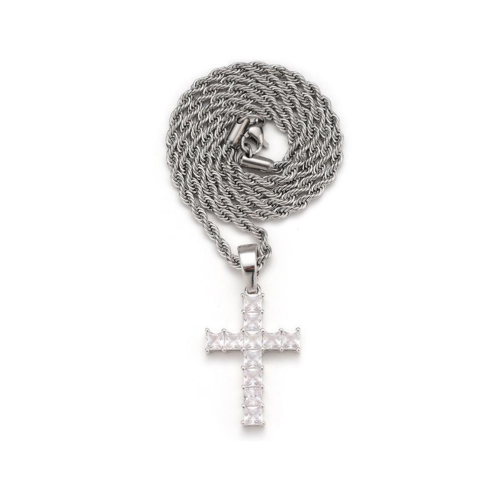 Cross necklace with copper inlay and zirconia cross pendant