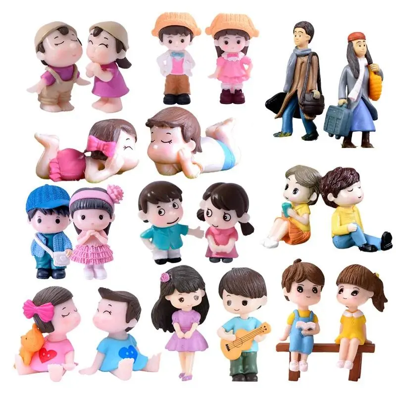 Boy Girl Dating Miniatures Figurines Couple Lover Cute Character Garden Ornament Wedding Decoration Cake Car Home Modern Craft