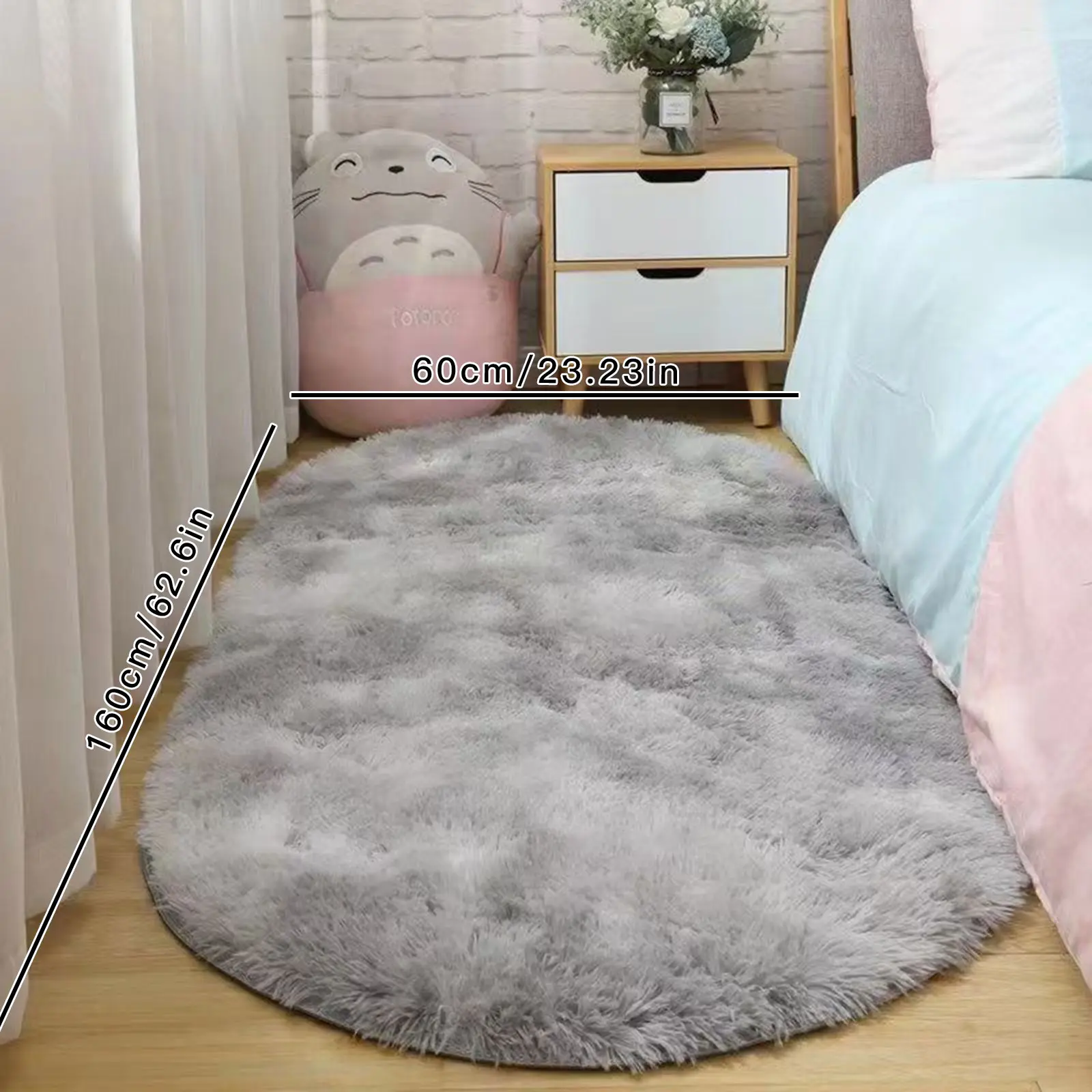 2 Piece Set Nordic Style Oval Long Rug, Bedroom Balcony Carpet, Living Room Full Spread, Simple Long Hair Floor Mat, Indoor Rug