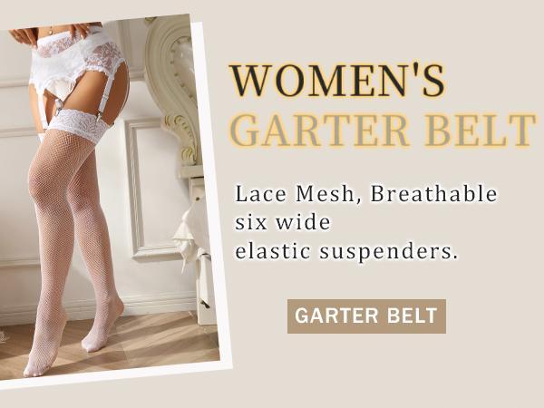 ohyeah Women's Sexy Lace Garter Belt with 6 Adjustable Straps & Easy Clip for Thigh Highs Stockings Floral Lingerie Comfortable Plus Size Fits Great