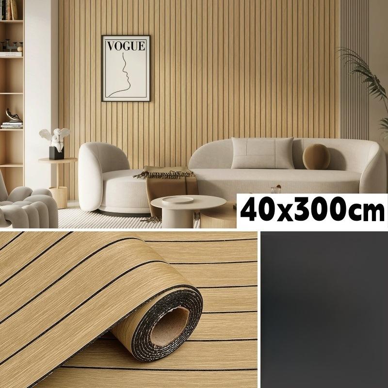 PVC Slat Wall Panel Peel and Stick 40CM"x 300CM" Faux Wood Slat Panel Artificial Oak Wood Grain Self-Adhesive Soundproof 3D Wall Panel for Walls and Ceilings