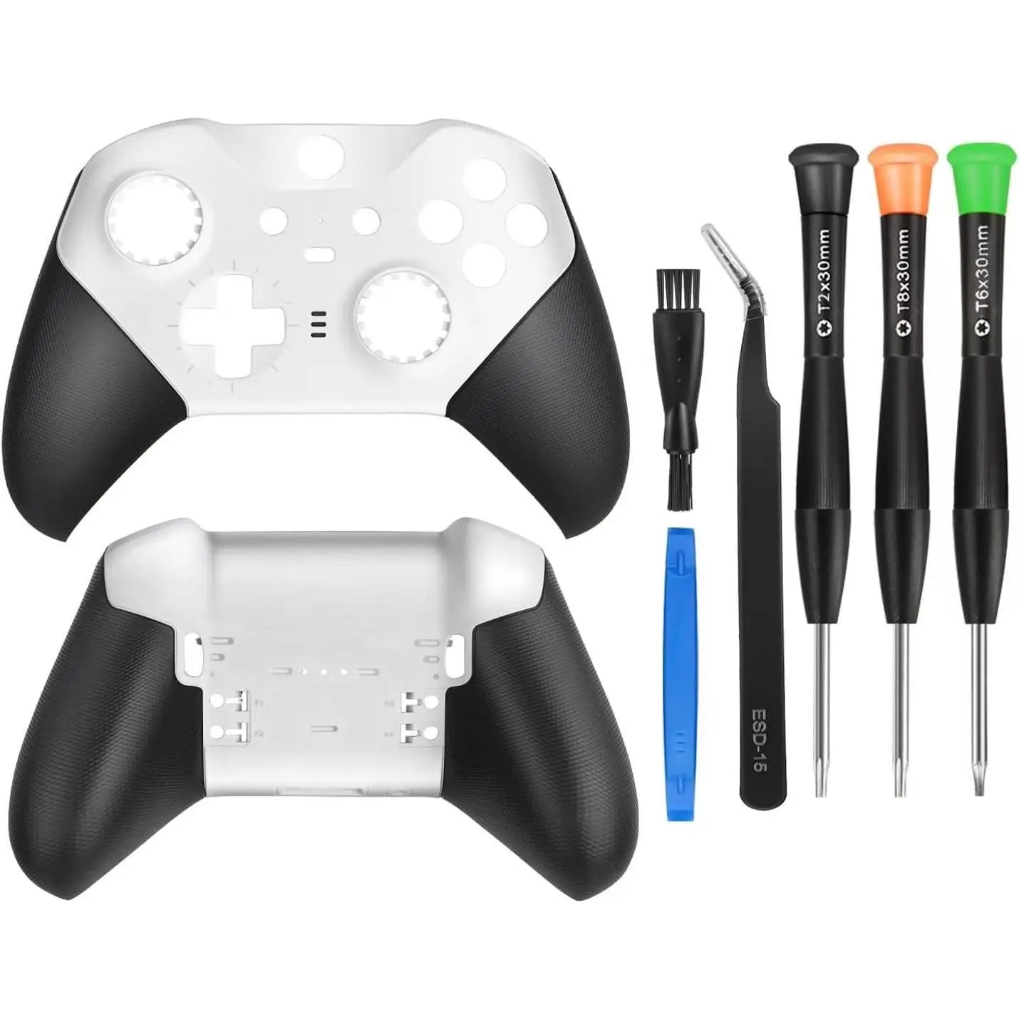 Front Back Housing Shell Faceplate Grip Cover Replacement Repair Parts Accessories Kit for Elite Series 2 Controller (White)