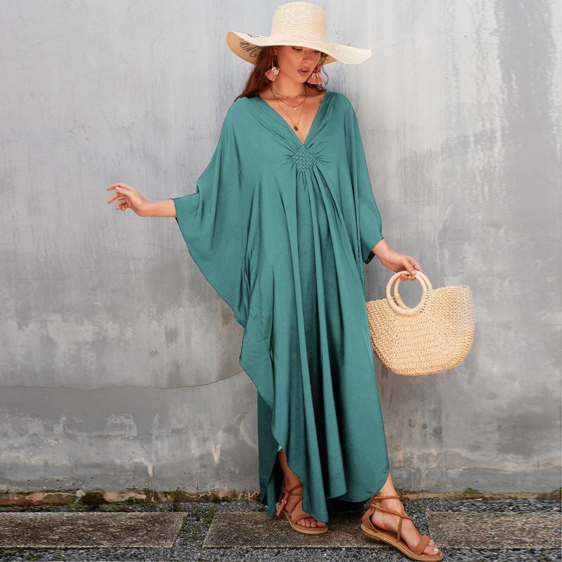 Bsubseach Women Ethnic Print Kaftan Dress , Plus Size All Over Print  TunicDress, Boho Casual V Neck TunicDress for Women, Women's Plus Cover Up,Mrs. Roper Kaftan ，bubu，mumu，Casual Womenswear Maxi Modesty Muslim Clothing Baggy