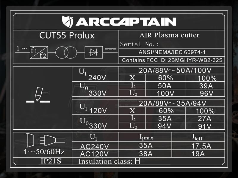 ARCCAPTAIN iControl CUT55 Prolux Plasma Cutter Machine, [APP Control] 55 Amp Non-Touch Pilot Arc, 120V/240V, Upgraded LED Display, Grid Cutting, Rust Removal, Air Pressure Detection for Home DIY,  Multiprocess Cutting Machinefor Dad and Men