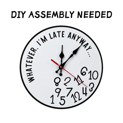 DIY Assembly Required, 10in/12in Wooden Round Wall Clock - Funny Sarcastic "I'm Late Anyway" Design, Novelty Gag Gift, Bedroom Room Decor, Daily Casual Home Supplies, Battery Not Included, Funny Sarcastic Design