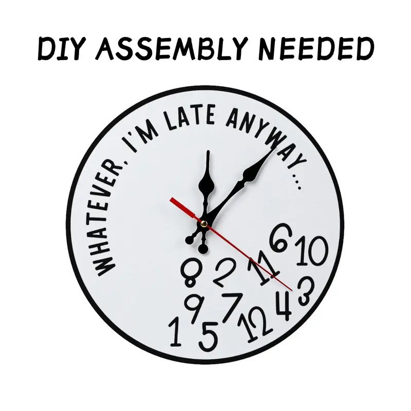 DIY Assembly Required, 10in/12in Wooden Round Wall Clock - Funny Sarcastic "I'm Late Anyway" Design, Novelty Gag Gift, Bedroom Room Decor, Daily Casual Home Supplies, Battery Not Included, Funny Sarcastic Design