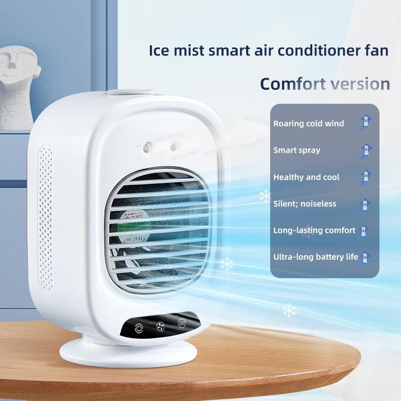 Portable Air Conditioner Humidifier, 3 Speed Settings, 2 Spray Modes, 280ML Water Tank, Cooling Fan, Ideal for Small Rooms, Hiking, Rotatable Function