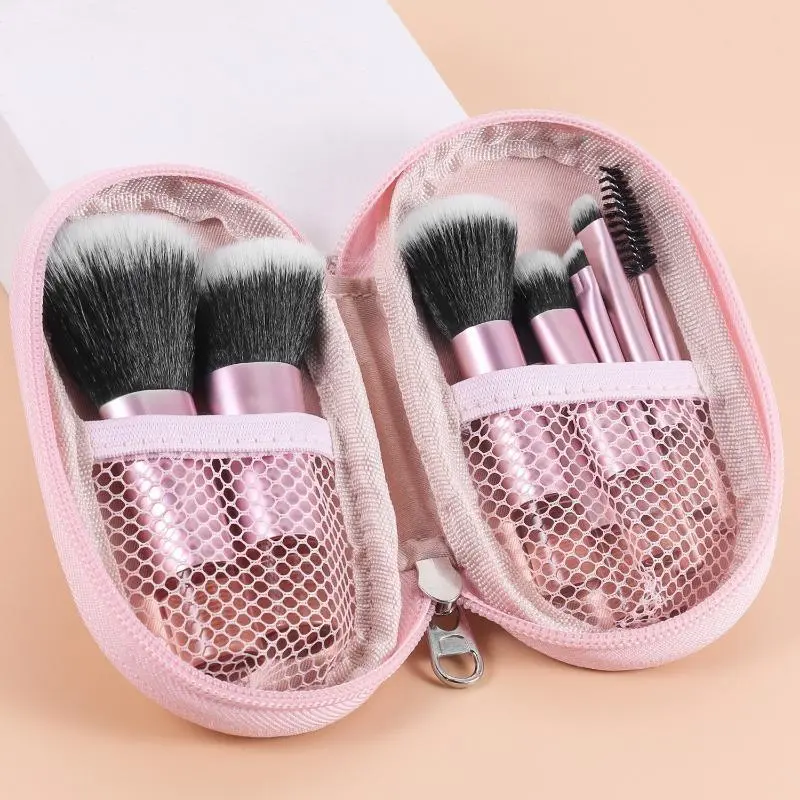10-Piece Soft Mini Makeup Brushes Kit with Carry Pouch - Multipurpose Cosmetic Tools for Foundation, Powder, Concealer - Compact Travel Essential Bag Accessory Set, All