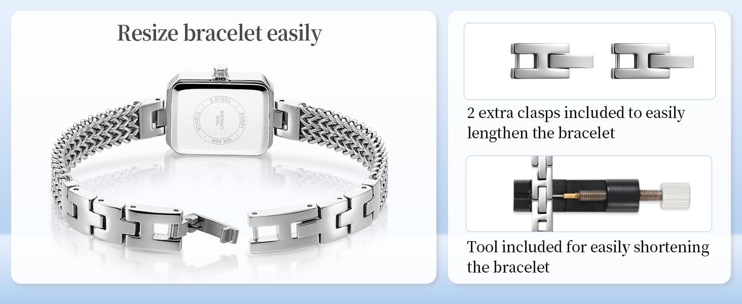 BERNY Silver Watches for Women Dainty Quartz Bracelet Watch 