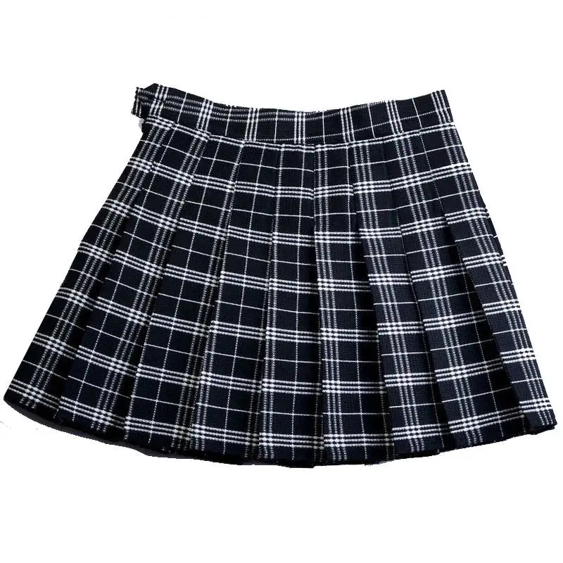Women Summer Preppy Style Plaid Pleated Skirt School Uniform Anti Glare JK Skirt Harajuku Zipper Culotte High Waist A-line Skirt