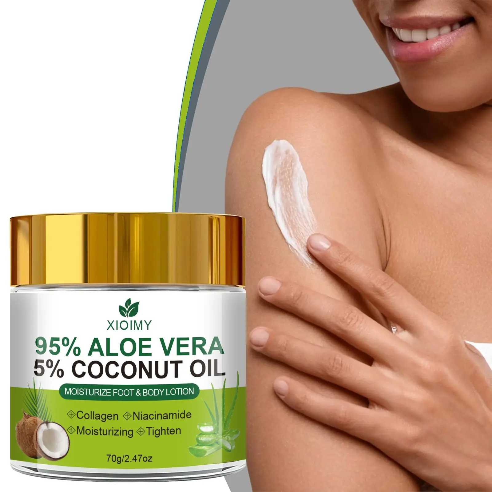 Aloe Coconut Moisturizing Cream, Collagen, Hyaluronic Acid, Niacinamide, Deep Hydration 48 Hours, Hydrating Multi Use, Face, Body, Hands, Feet, 70g/2.47oz