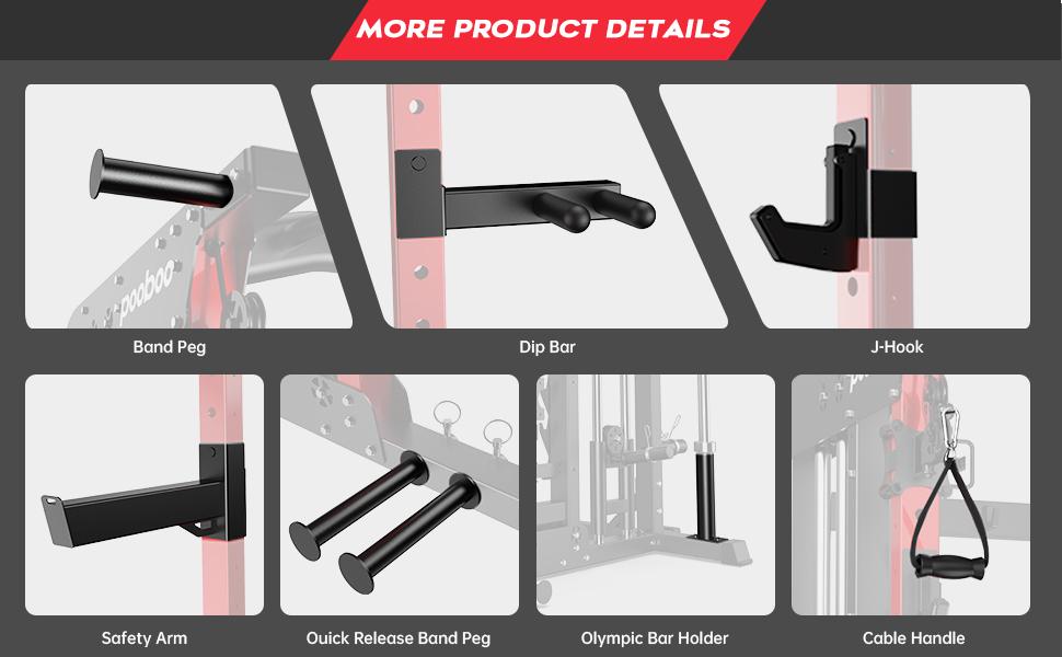 Pooboo Multi-Functional Machine Power Cage, 2000LB Squat Rack, LAT-Pull Down System, Dual Pulley Cable Crossover System, Home Gym Workout Machine with Strength Training Attachments