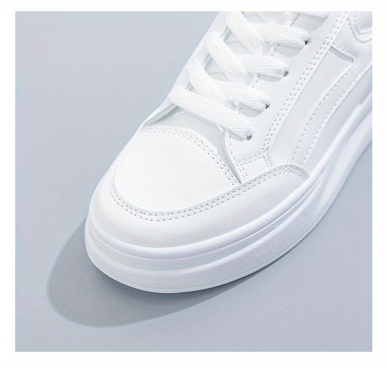 Women'S Platform Skate Shoes, Versatile Height Increasing Lace Up Low Top Shoes, Outdoor Walking White Shoes Plus Size