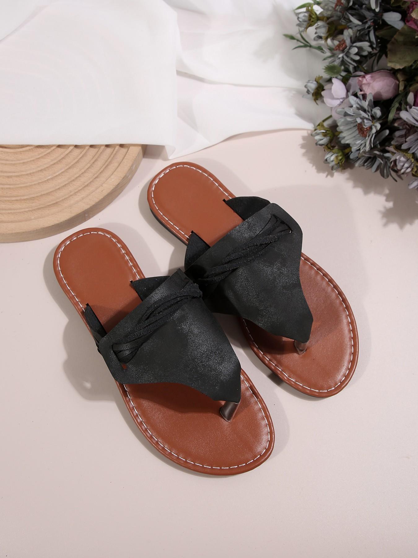 Large Size 36-44 Folded Strap Sandals, Flat Flip Flops, Multi-Color, Comfortable PU Sole, Ideal for Daily Wear, Beach, Shopping