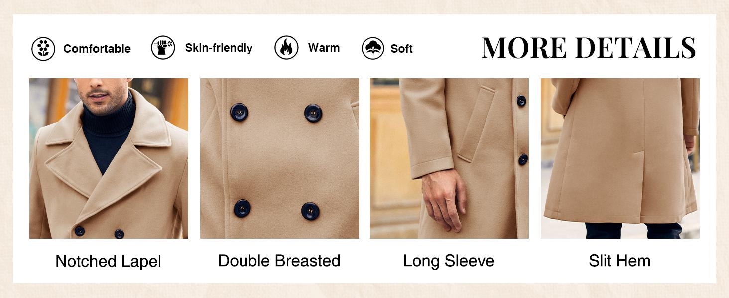 Runcati Men's Double Breasted Trench Coat Casual Lapel Collar Business Winter Long Overcoats