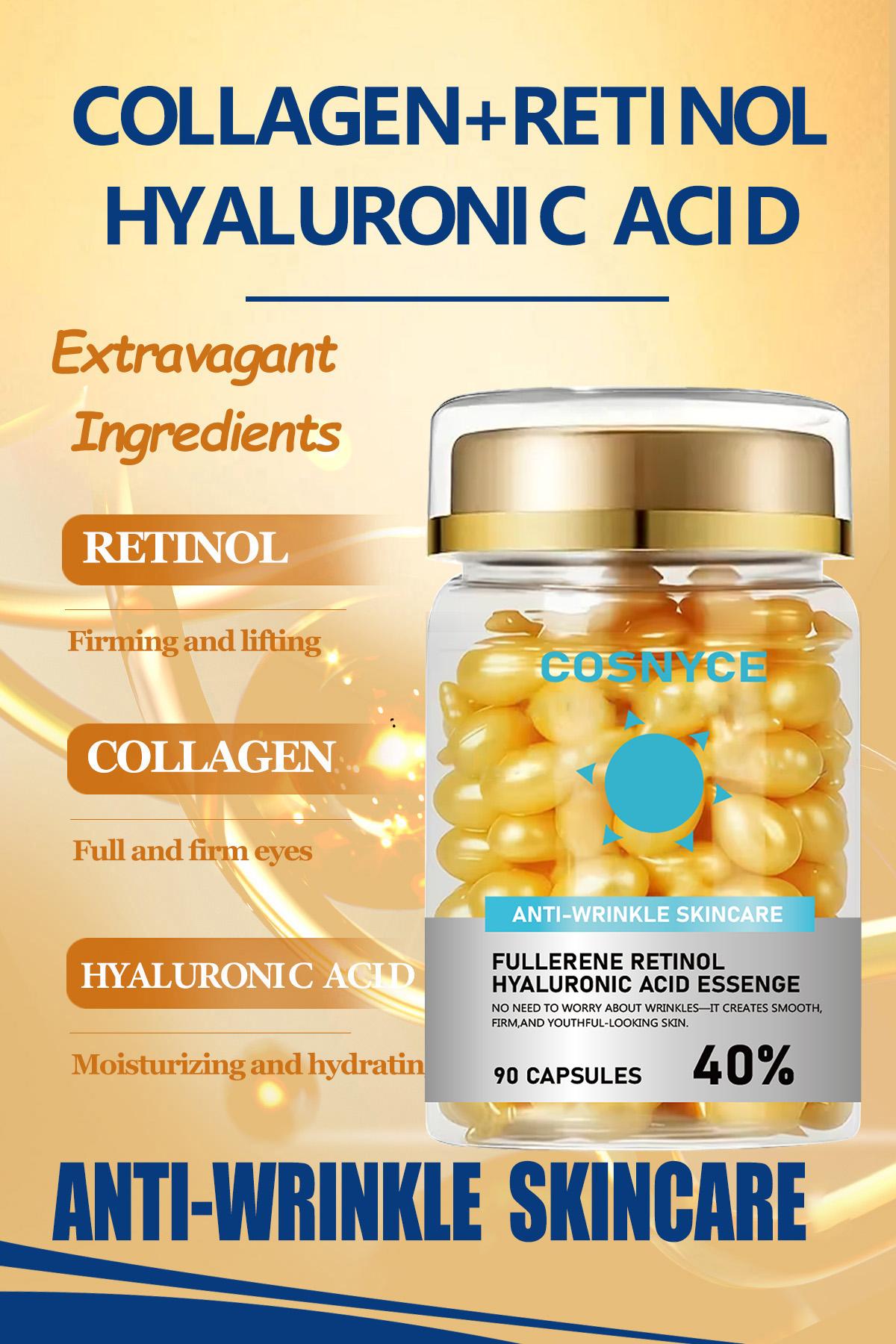 Cosnyce Daily Capsule Serum with Fullerene and Retinol Anti-Wrinkle Skincare, 90 Pieces, Skin Care Supplement