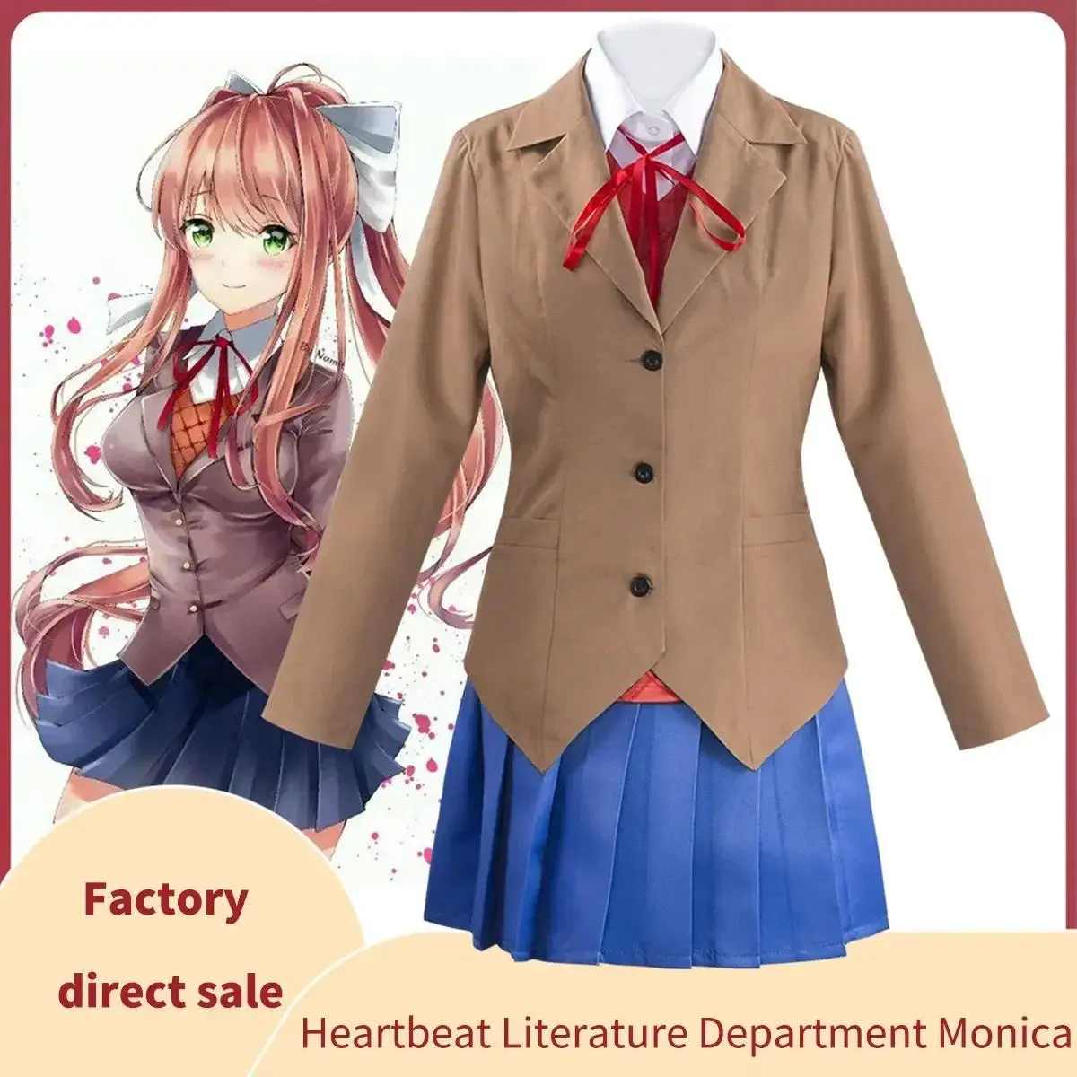 Anime Doki Doki Literature Club Monika Cosplay Costumes Sayori Yuri Natsuki Halloween Costumes for Women Dress Vestido Clothing