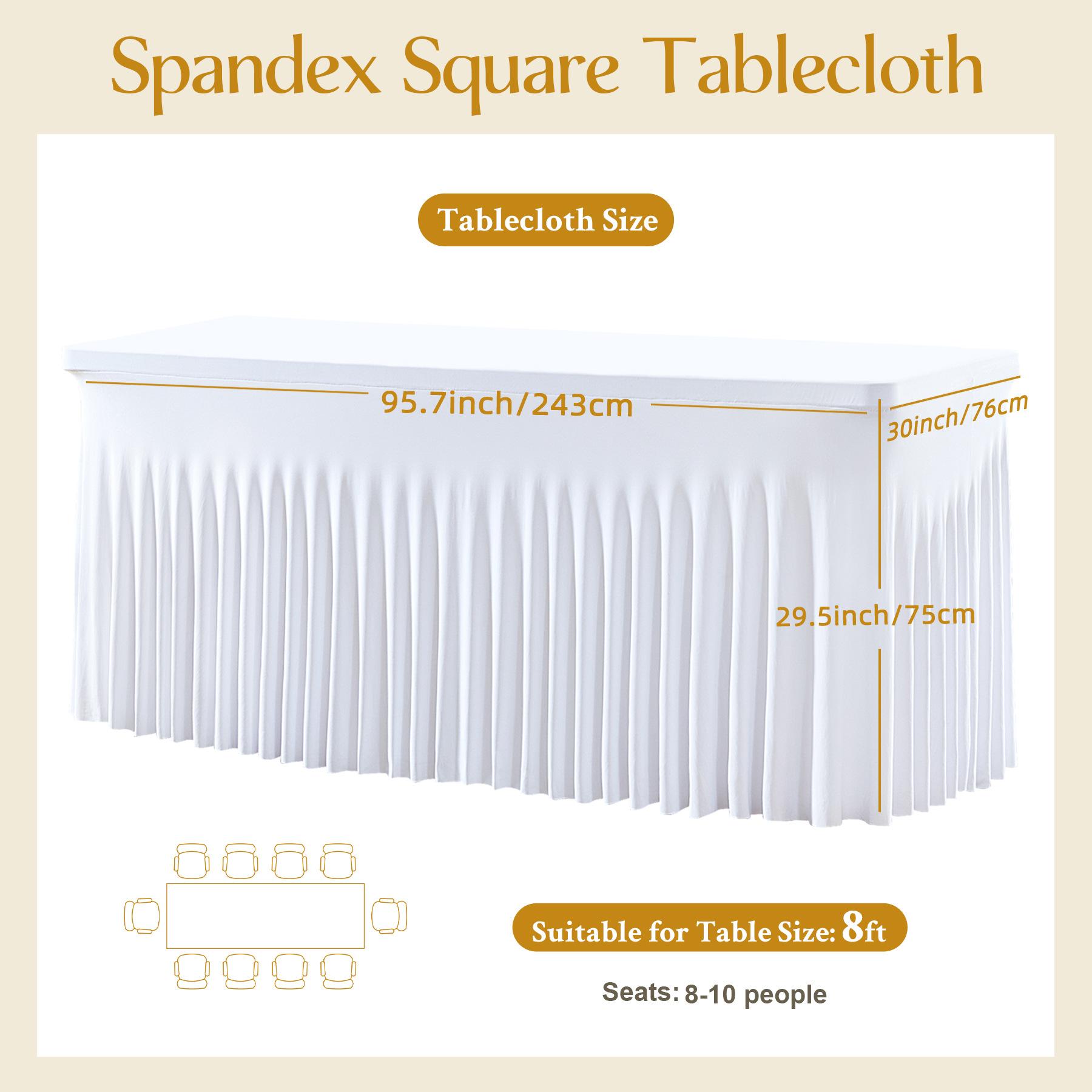 Stretch Tablecloth with Skirt, 4/6/8ft for Rectangle Table, Wrinkle Resistant & Washable, Perfect for Party, Wedding, Outdoor & Holiday Gifts