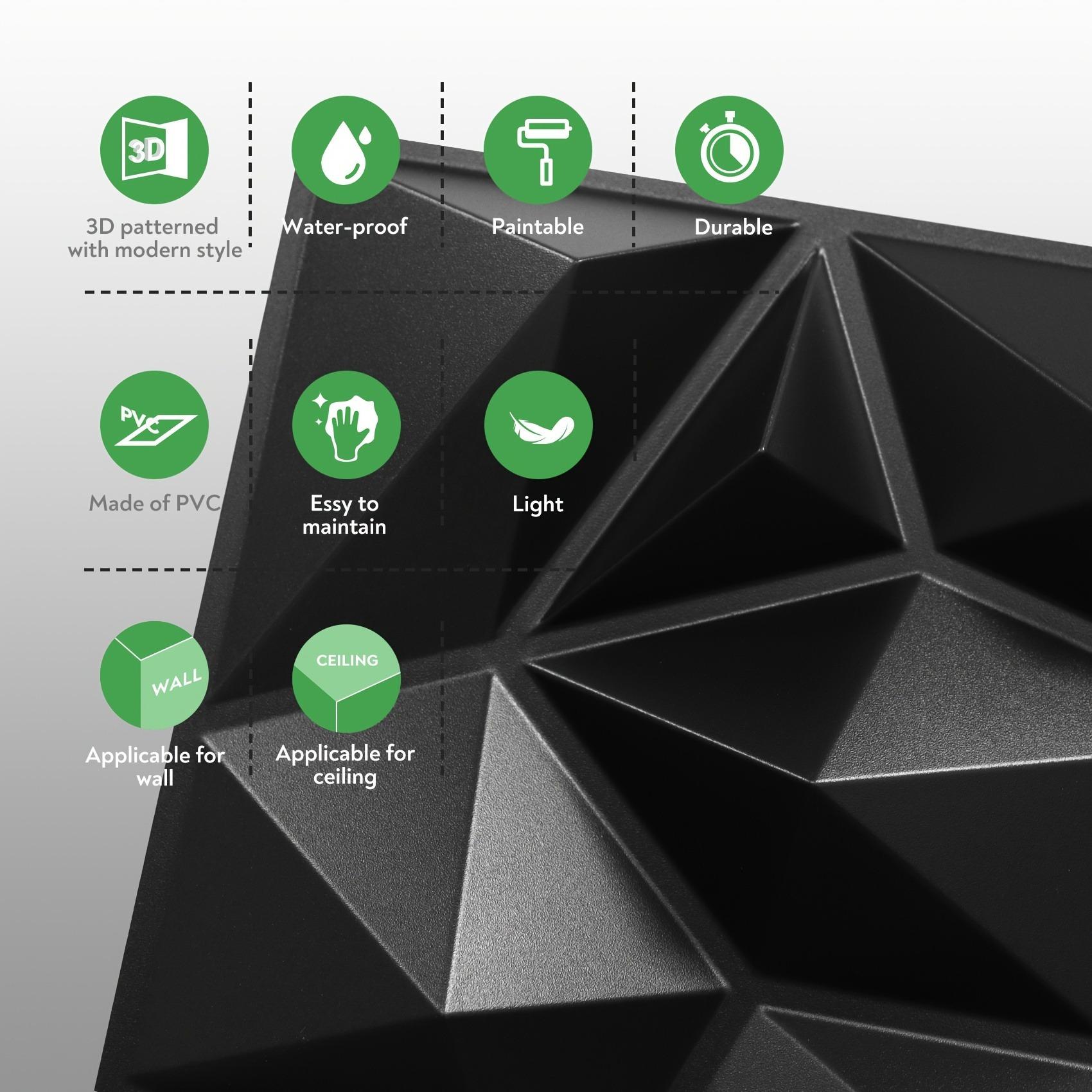 3D Diamond Pattern Wall Panel for Indoor Wall Decoration, Durable PVC Material, Perfect for Home Living Room & Bedroom Walls, Indoor Use, Wallboard Panel