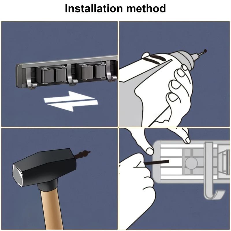 1/6 high-quality plastic mop and broom wall-mounted holders with adjustable hooks, 1 piece wall-mounted storage rack suitable for home, kitchen, garden, laundry room and garage - painted, space-saving mop holder, broom holder and tool holder, storage rack