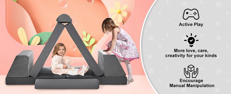 Lilypelle Kids Couch Play Set, 8/10/11PCS Modular Kids Sofa Couch Fold Out Couch Playhouse Play Set for Toddlers, Creative Couch Kids Foam Play Couch Indoor