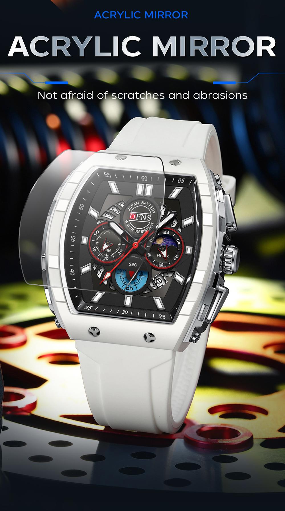 OFNS Quartz Watches for Men Luminous Analog Watch Waterproof Chronograph Calendar Silicone Strap Outdoor Sports Watch, Multifunctional Watch, for Party, Daily Decor & Gift with Box detail 7