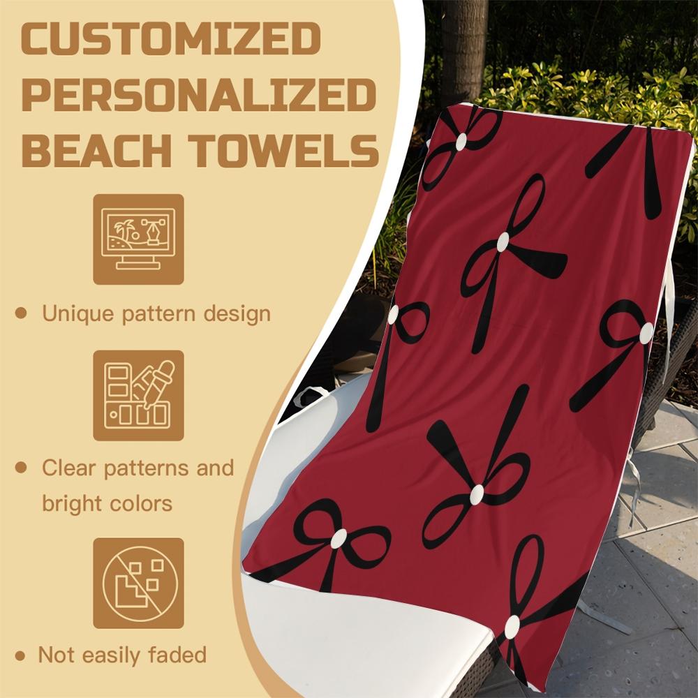 Cute Bow Print Beach Towel, Microfiber Quick Dry Towel with Heart Checkerboard, High-Value Aesthetic Gift for Girls