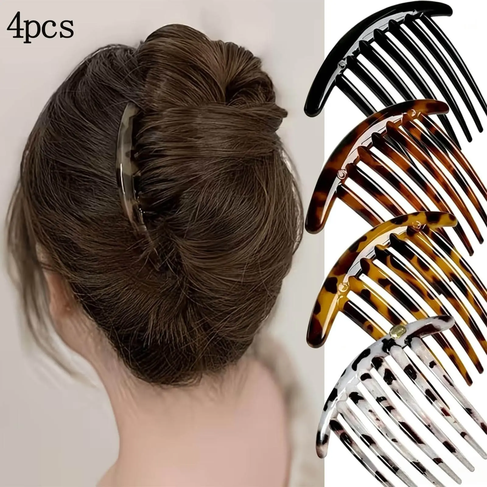 4-Pack French Hair Comb Set, Curved Design, Durable and Non-Slip, Suitable for Various Hairstyles, Easy to Use for All Hair Types