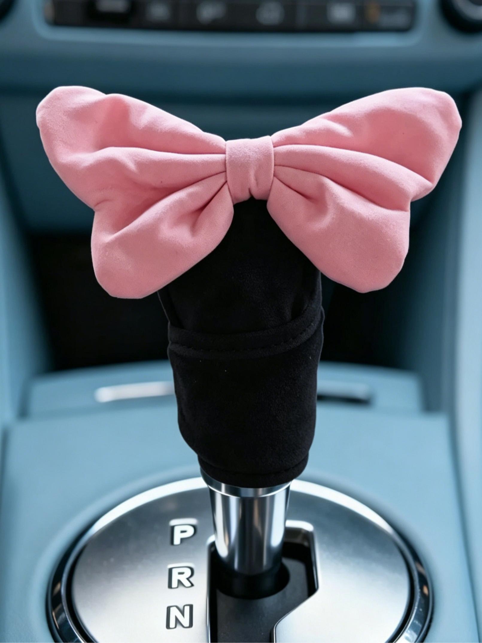 Cute Bow Car Handbrake Cover, Pull Glove Gear Shift Cover, Plush Large Butterfly Decoration for Cars,2pcs Set, Car Accessories