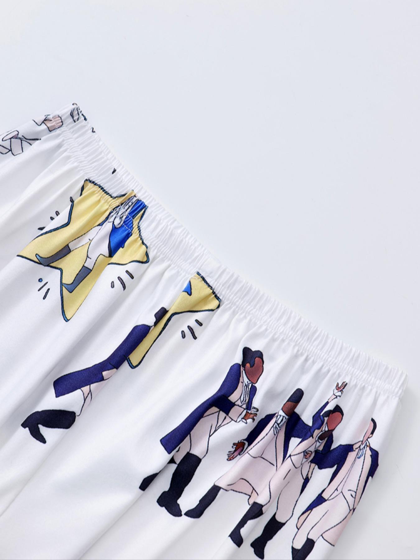 Women's Hamilton Music Print Pajama Set, Casual Comfy Pajama, Short Sleeve Shirt Collar with Buttons, Soft Comfortable Casual Homewear for All Seasons