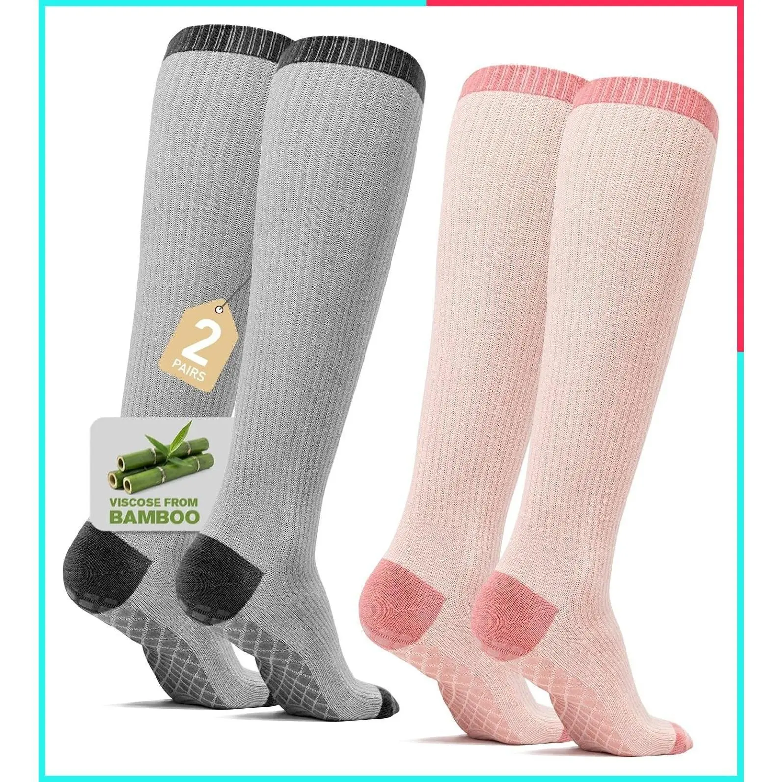 Maternity Compression Socks for Nurses & Pregnancy – 15-20 mmHg, Bamboo Viscose, Non-Slip, 2/3 Pairs